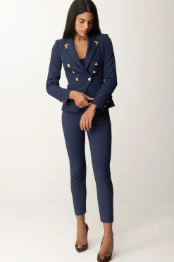 Elisabetta Franchi Giacca Doppiopetto Stretch con Puntali GoldNAVY