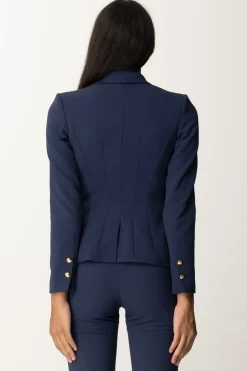 Elisabetta Franchi Giacca Doppiopetto Stretch con Puntali GoldNAVY