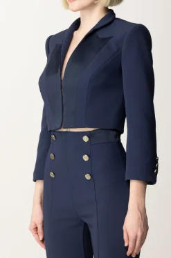Elisabetta Franchi Giacca Crop con Maniche a 3/4NAVY