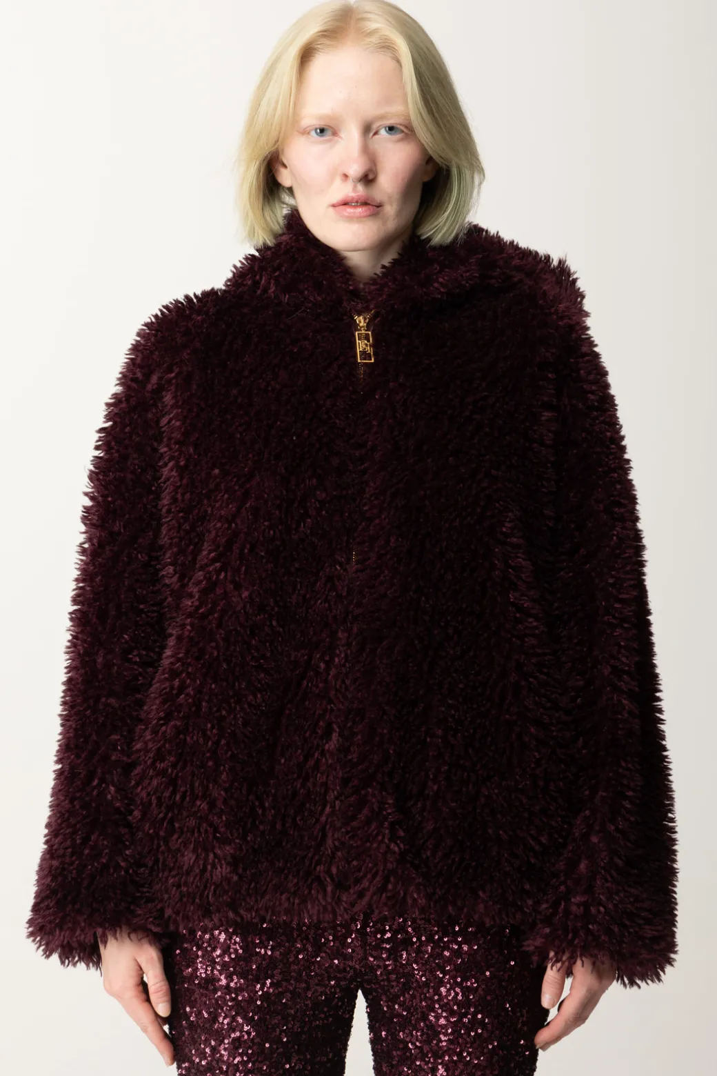 Elisabetta Franchi Giubbotto Effetto Morbido con CappuccioROUGE NOIR