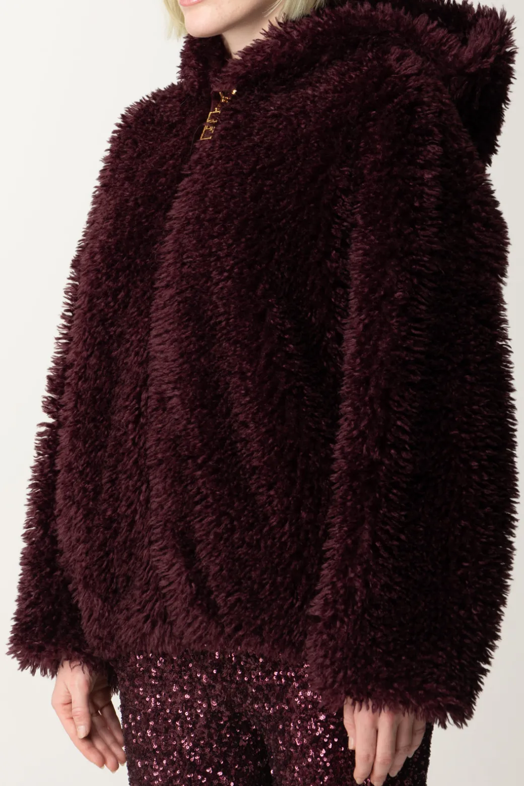 Elisabetta Franchi Giubbotto Effetto Morbido con CappuccioROUGE NOIR