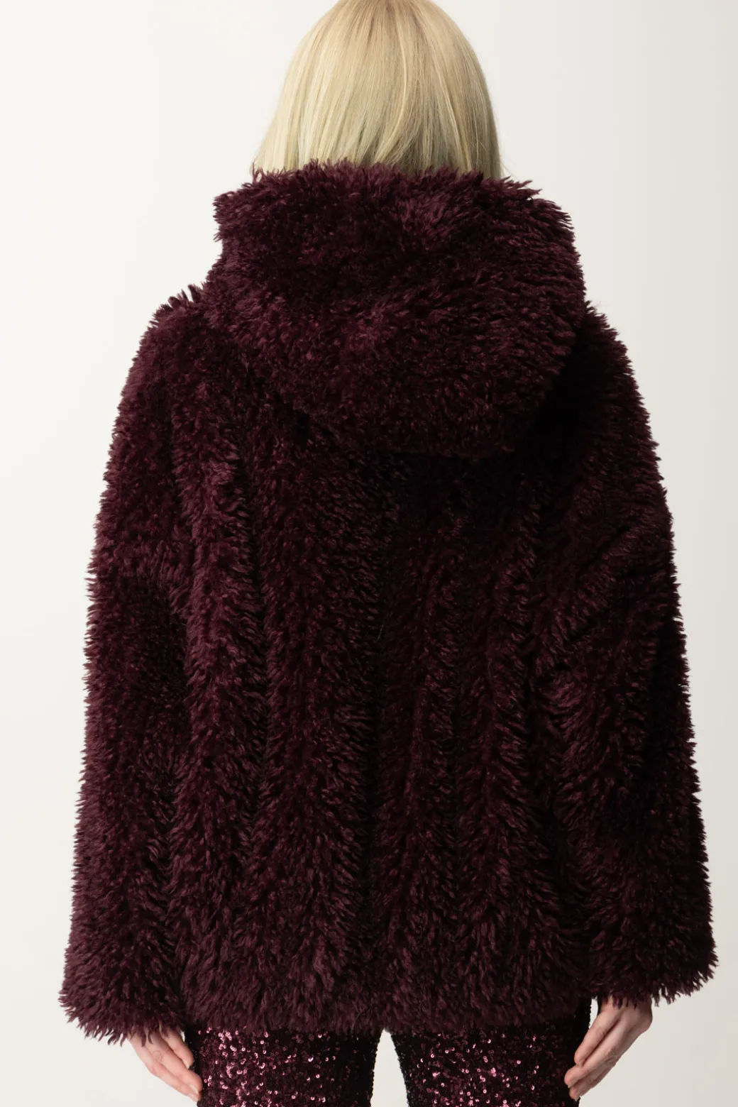 Elisabetta Franchi Giubbotto Effetto Morbido con CappuccioROUGE NOIR