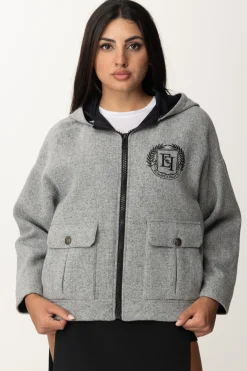 Elisabetta Franchi Giubbotto In Panno con Zip e CappuccioGRIGIO MELANGE