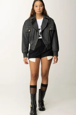 Elisabetta Franchi Giubbotto Crop In Jeans LucidoSTEEL