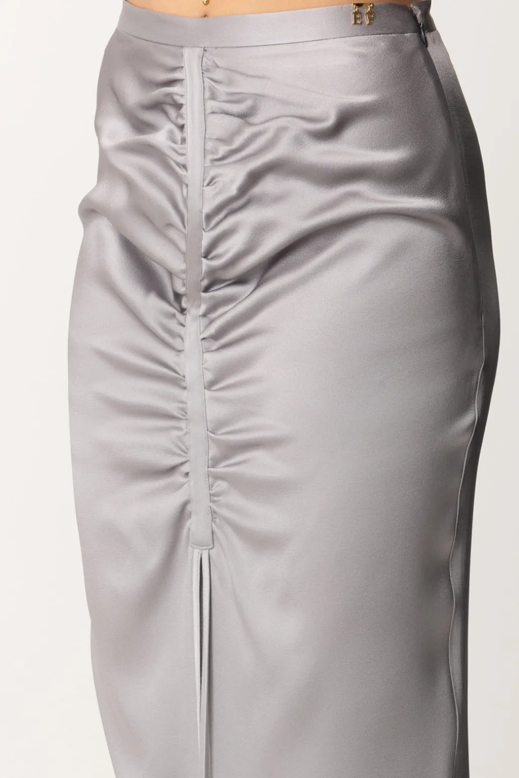 Elisabetta Franchi Gonna Midi In Satin DrappeggiataPIOMBO