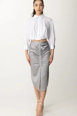 Elisabetta Franchi Gonna Midi In Satin DrappeggiataPIOMBO