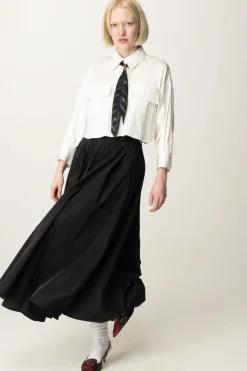 Elisabetta Franchi Gonna Longuette a Pieghe con CinturaNERO