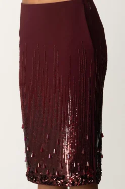 Elisabetta Franchi Gonna a Tubino con Ricamo PaillettesROUGE NOIR