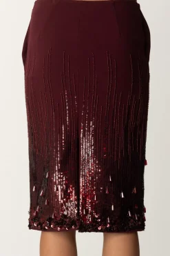 Elisabetta Franchi Gonna a Tubino con Ricamo PaillettesROUGE NOIR