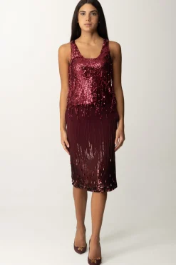 Elisabetta Franchi Gonna a Tubino con Ricamo PaillettesROUGE NOIR