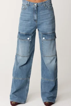 Elisabetta Franchi Jeans Cargo In Cotone a Vita BassaLIGHT BLUE