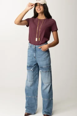 Elisabetta Franchi Jeans Cargo In Cotone a Vita BassaLIGHT BLUE