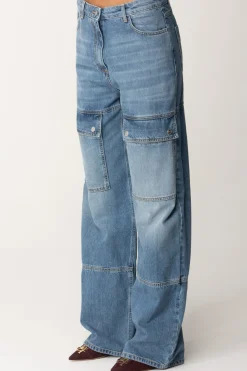 Elisabetta Franchi Jeans Cargo In Cotone a Vita BassaLIGHT BLUE