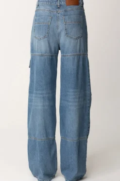 Elisabetta Franchi Jeans Cargo In Cotone a Vita BassaLIGHT BLUE