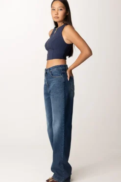 Elisabetta Franchi Jeans Boyfriend con Placca OroBLUE DENIM