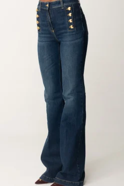Elisabetta Franchi Jeans a Zampa con Bottoniera LateraleBLUE DENIM