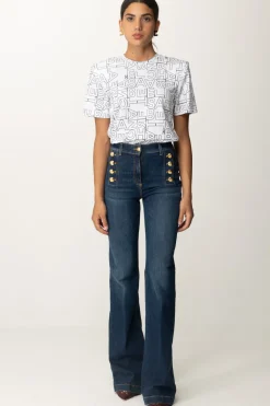 Elisabetta Franchi Jeans a Zampa con Bottoniera LateraleBLUE DENIM