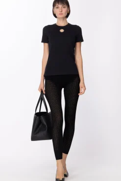 Elisabetta Franchi Leggings Alla Caviglia con Fascione In Punto VitaNERO