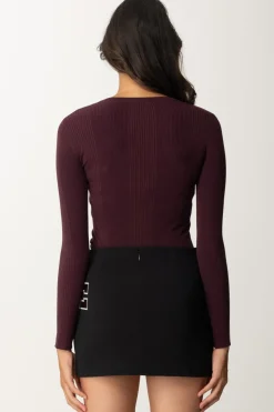 Elisabetta Franchi Maglia Tricot Misto Seta con Ricamo LogoROUGE NOIR