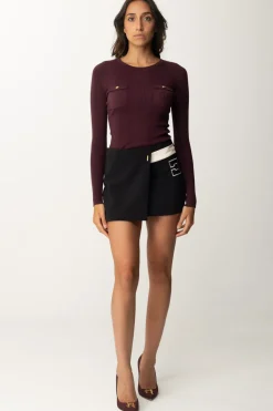 Elisabetta Franchi Maglia Tricot Misto Seta con Ricamo LogoROUGE NOIR