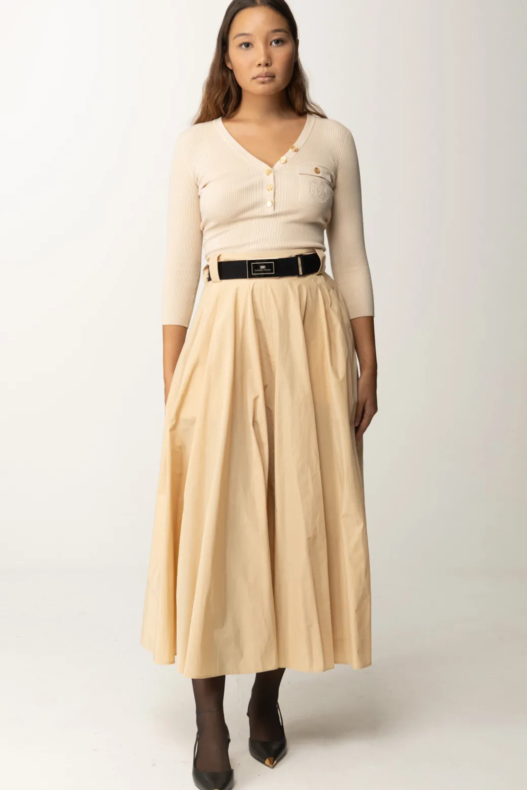 Elisabetta Franchi Maglia Scollo a V con Ricamo LogoLATTICE