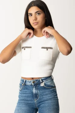 Elisabetta Franchi Maglia Crop a Maniche Corte In Lana BoucléAVORIO