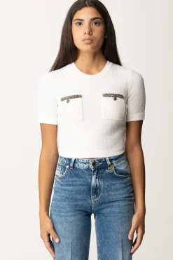 Elisabetta Franchi Maglia Crop a Maniche Corte In Lana BoucléAVORIO