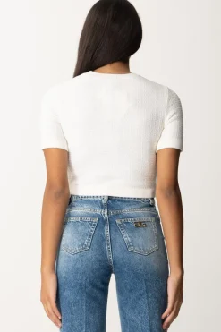 Elisabetta Franchi Maglia Crop a Maniche Corte In Lana BoucléAVORIO