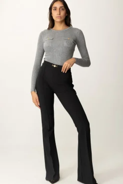 Elisabetta Franchi Maglia Tricot Misto Seta con Ricamo LogoGRIGIO MELANGE