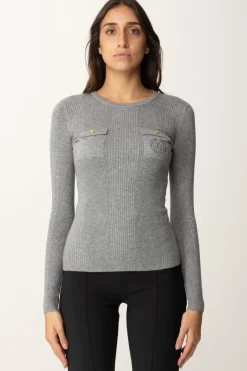 Elisabetta Franchi Maglia Tricot Misto Seta con Ricamo LogoGRIGIO MELANGE