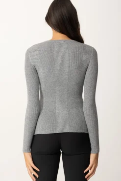 Elisabetta Franchi Maglia Tricot Misto Seta con Ricamo LogoGRIGIO MELANGE