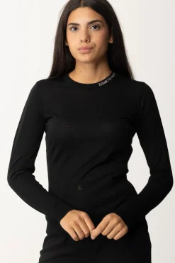 Elisabetta Franchi Maglia In Lana Merino con Colletto LogatoNERO