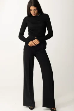 Elisabetta Franchi Maglia In Lana Merino con Colletto LogatoNERO