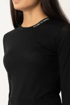 Elisabetta Franchi Maglia In Lana Merino con Colletto LogatoNERO