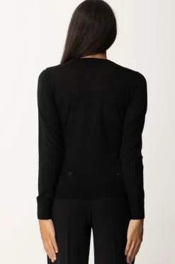 Elisabetta Franchi Maglia In Lana Merino con Colletto LogatoNERO