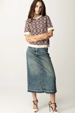 Elisabetta Franchi Maglia Logata a ContrastoROUGE NOIR/BURRO