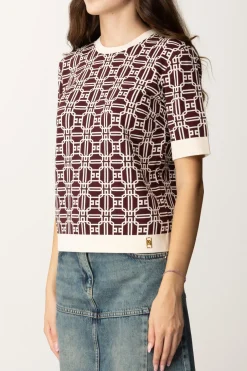 Elisabetta Franchi Maglia Logata a ContrastoROUGE NOIR/BURRO