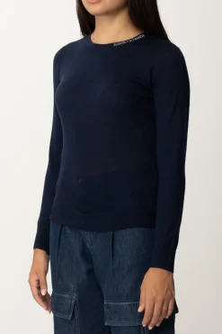 Elisabetta Franchi Maglia In Lana Merino con Colletto LogatoNAVY