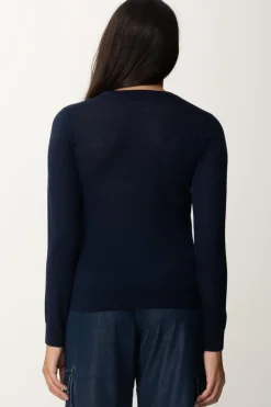 Elisabetta Franchi Maglia In Lana Merino con Colletto LogatoNAVY