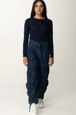 Elisabetta Franchi Maglia In Lana Merino con Colletto LogatoNAVY