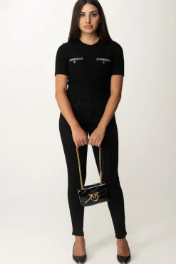 Elisabetta Franchi Maglia Crop a Maniche Corte In Lana BoucléNERO