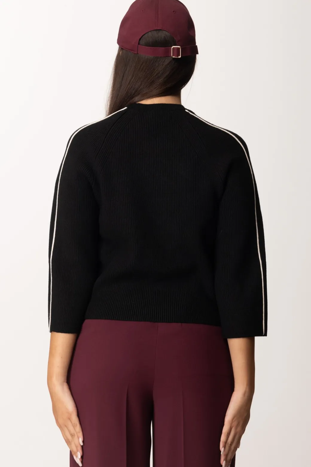 Elisabetta Franchi Maglia Cropped In Viscosa con Patch LogoNERO/BURRO