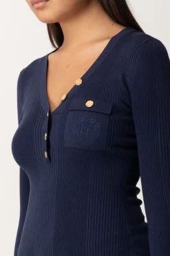 Elisabetta Franchi Maglia Scollo a V con Ricamo LogoNAVY