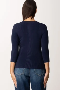 Elisabetta Franchi Maglia Scollo a V con Ricamo LogoNAVY