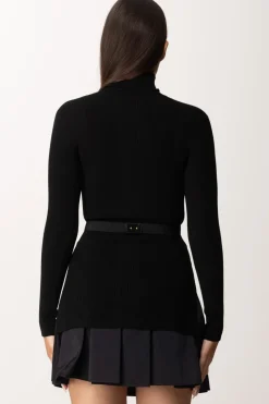 Elisabetta Franchi Maglia Dolcevita a Costine con Ricamo LogoNERO