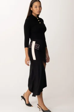 Elisabetta Franchi Maglia Polo In Costine con Ricamo LogoNERO