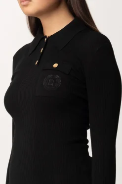 Elisabetta Franchi Maglia Polo In Costine con Ricamo LogoNERO