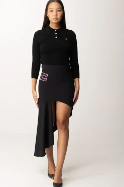 Elisabetta Franchi Maglia Polo In Costine con Ricamo LogoNERO