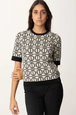 Elisabetta Franchi Maglia Logata a ContrastoBURRO/NERO