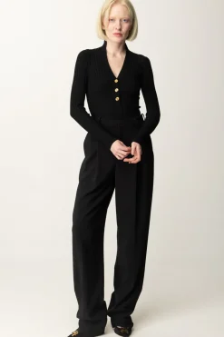 Elisabetta Franchi Maglia In Viscosa a Coste con BottonieraNERO